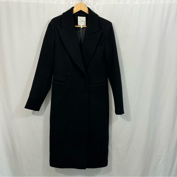 Avec Les Filles Wool Double Breasted Long Tailored Jacket in Black - Picture 3 of 11